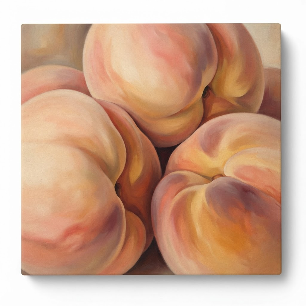 Peaches in a White Bowl, Oil on canvas